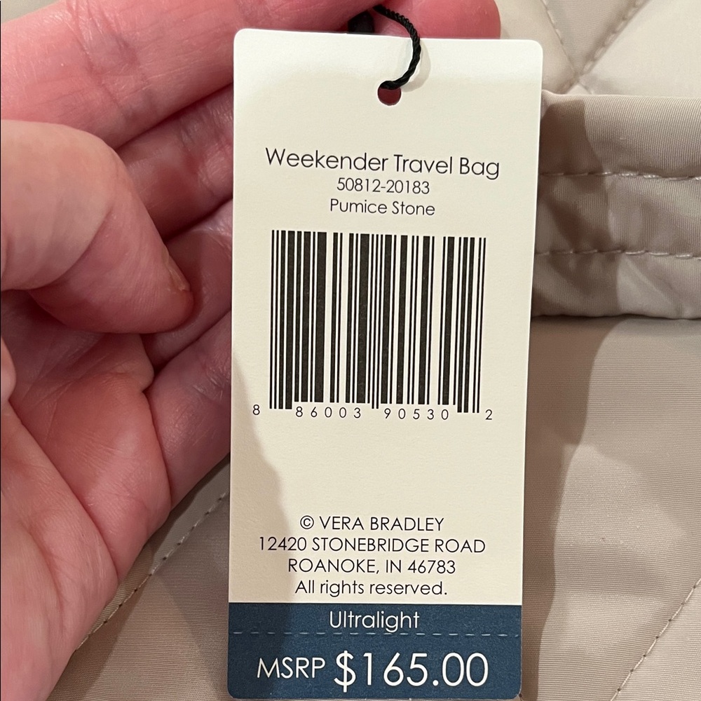 Vera Bradley Pumice Stone Outlet Ultralight Weekender Travel Bag/NWT - Picture 10 of 13